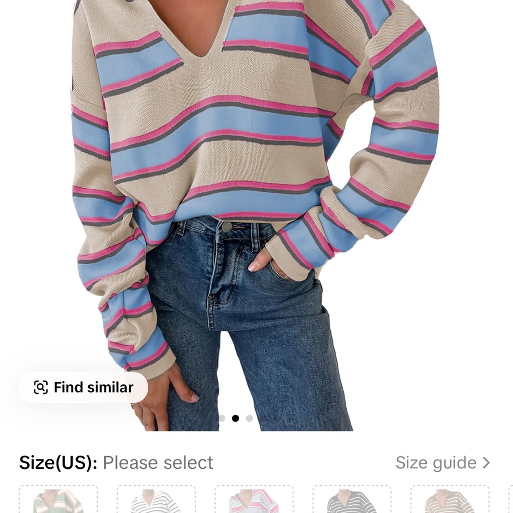 Striped V-Neck Sweater - Blue and Pink